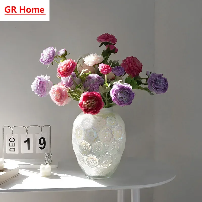 Elegant Embossed Glass Vase, Classic New Chinese Aesthetics, Premium Home & Desktop Vessel for Floral Arranging