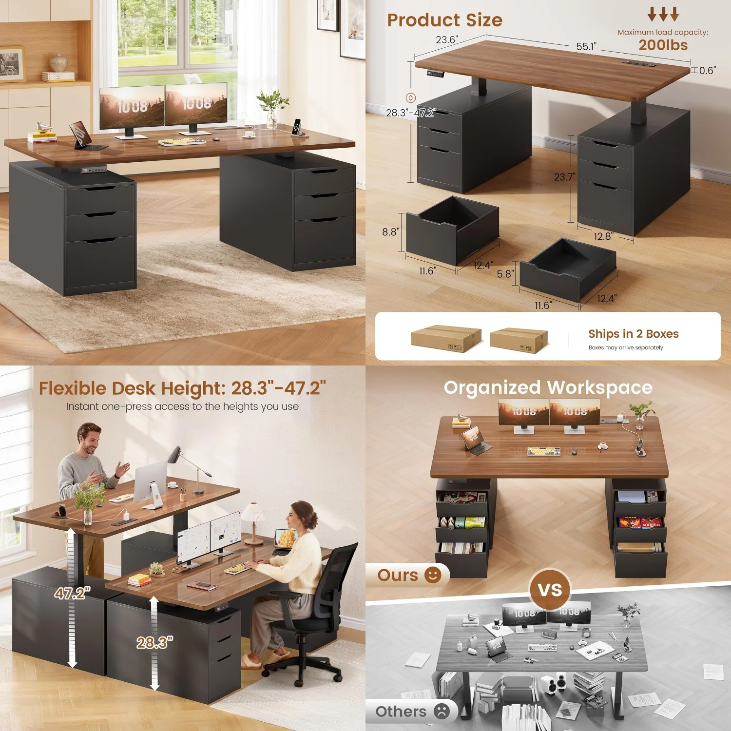 

Electric Standing Desk 55" Adjustable Height with 6 Drawers Storage & Power Outlets Home Office, Customized