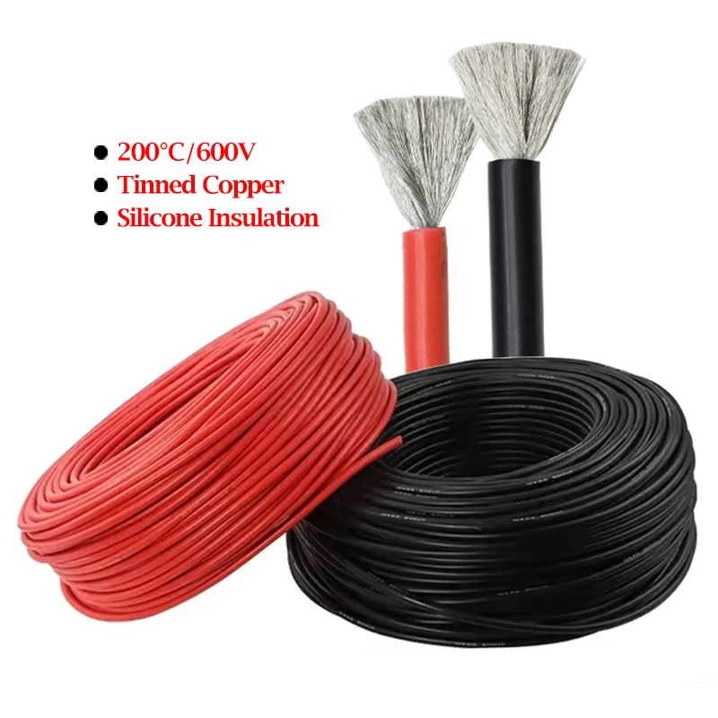 5/10m Soft Silicone Wire  30AWG-8AWG Lamp Lighting Cable Automotive Solar Panel Battery Connector Electric Tinned Copper Cable