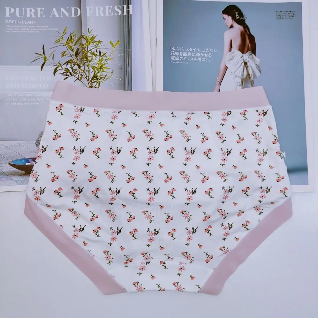 (Can Custom) Handmake Man's Elastic Cotton Soft High Waist Floral Printing Panties