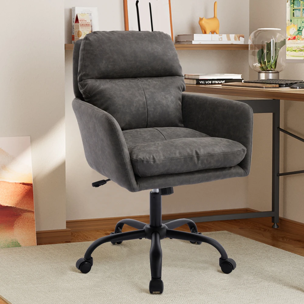 PU Artificial Leather Office Chair Height Adjustable Black Base Suitable for Office Bedroom Dressing Ergonomic Furniture FYOC