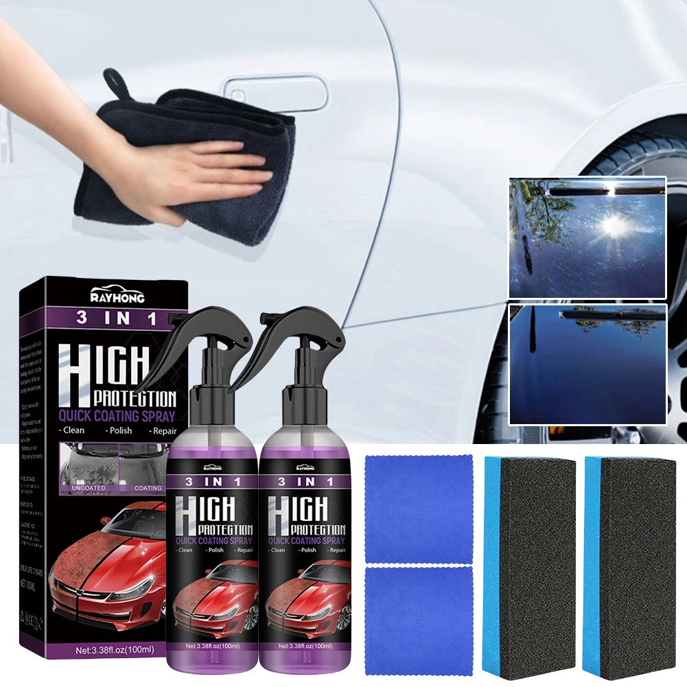 Cera de pulido 3 en 1 para coche, Spray de revestimiento cerámico para reparación de arañazos de coche, revestimiento hidrofóbico de vidrio, cuidado de pintura, 2 juegos, 100ml