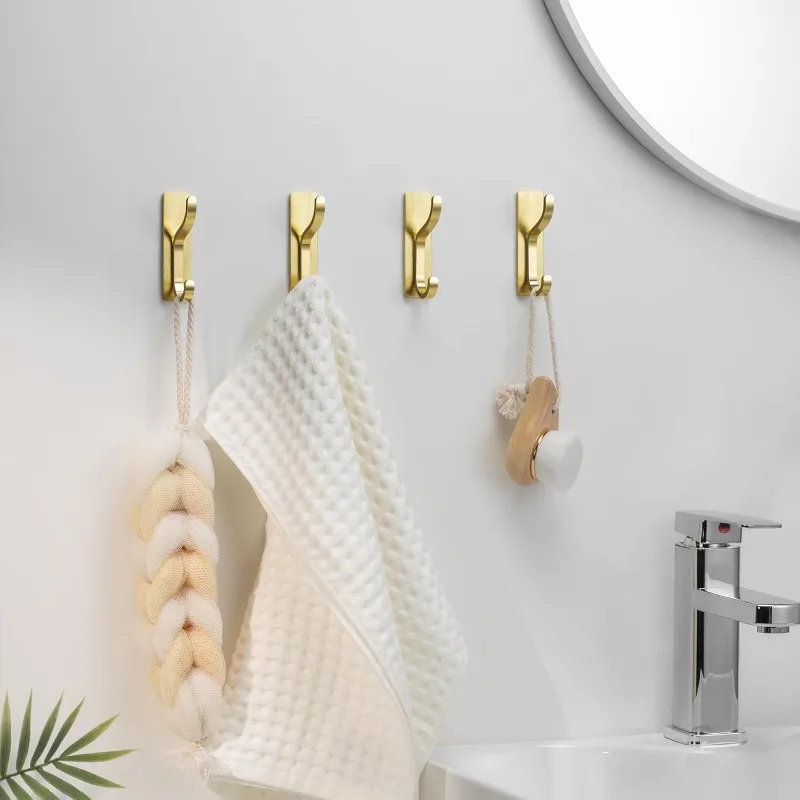 4Pcs Adhesive Hook Heavy Duty Waterproof in Shower Hooks for Hanging Towels Clothes Robes for Bathroom Removable Adhesive Hook