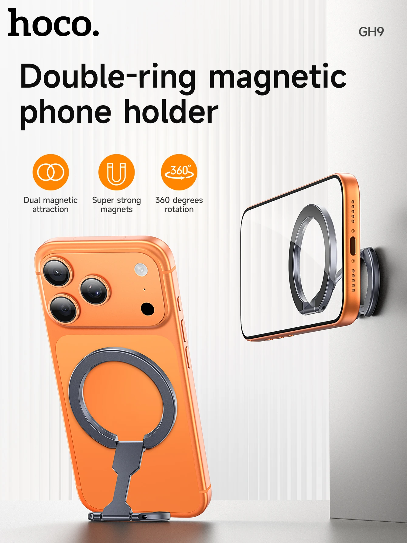 GH9 Magnetischer Handy-Ringhalter Abnehmbarer Griff Ständer Kompatibel mit iPhone MagSafe Samsung Xiaomi - Handyhalterung – Detail 1