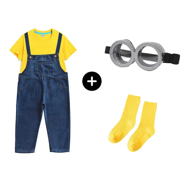 أزياء أنيمي العميل التأثيرية بأكمام قصيرة + بذلة + جوارب + مجموعة نظارات حقير لي أزياء حفلات الهالوين كرنفال الزي