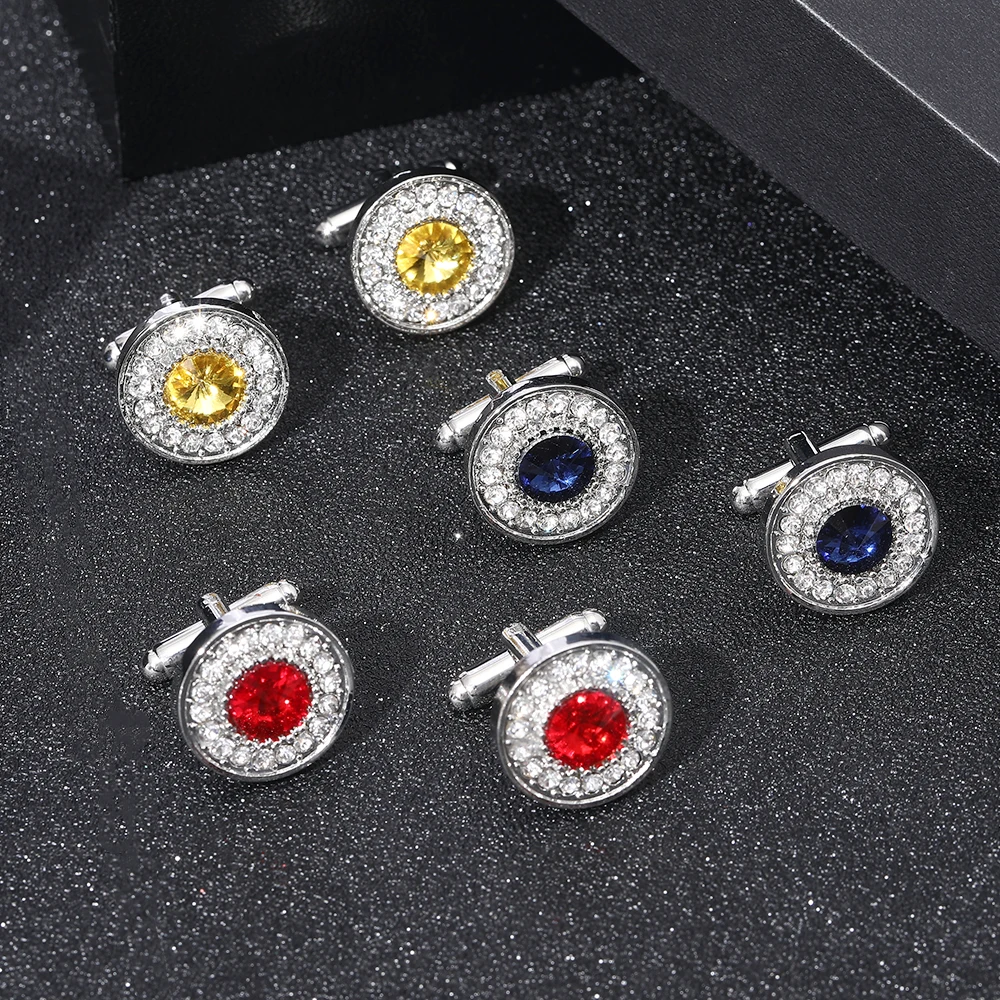 Glossy Red Blue Yellow Orange Color Full Crystal CuffLinks For Shirts Cuff Links Father's Valentine's Day Gift For Lovers