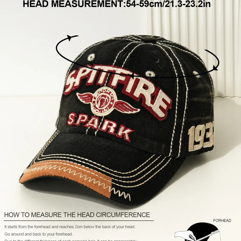 New European American style baseball caps with SPITFIRE lettering round wing embroidery, available in unisex and couples
