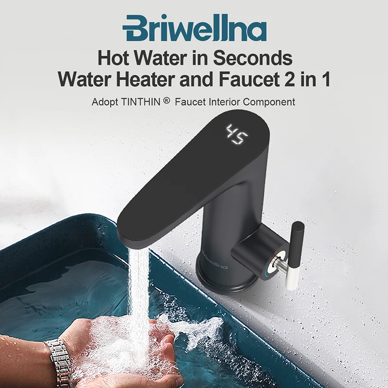 Briwellna Water Heater 220V Basin Faucet 2 in 1 Cold and Hot Water Taps Tankless Instant Geyser Faucet Electric Faucet Mixer