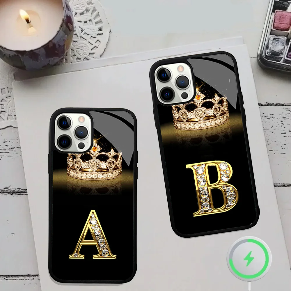 Diamond Crown Letter Phone Cases For IPhone 15 14 13 Pro Max 11 12 Mini Alex Mirror TPU Shell