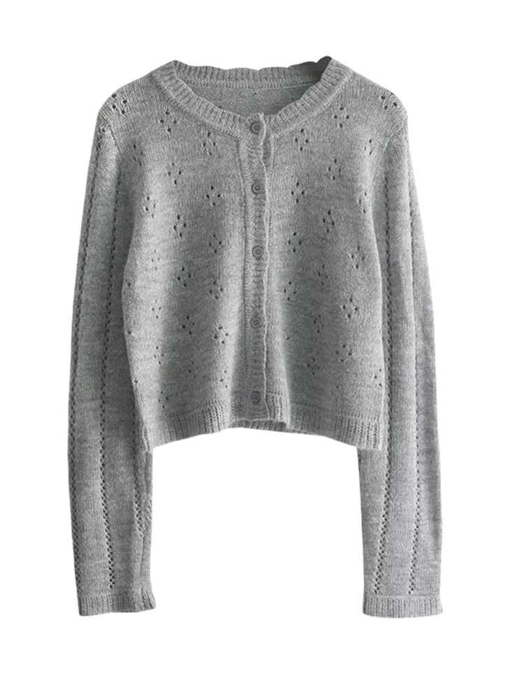 

ay Hollow Design round Ne Knitted Open Cardigan Women's Faionable Unique Summer New Korean Sle Chic Top
