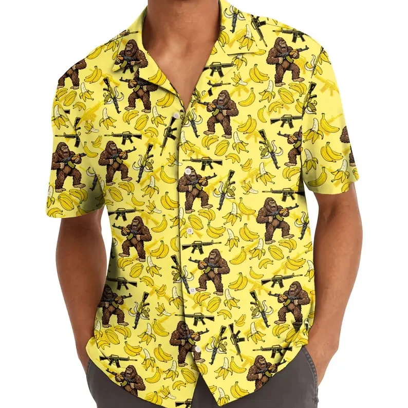 

Banana Leaf Hawaiian Shirt Men's Tropical Banana Leaf Print Casual Short Sleeve Button Down Beach Shirt Vacation Aloha Shirt