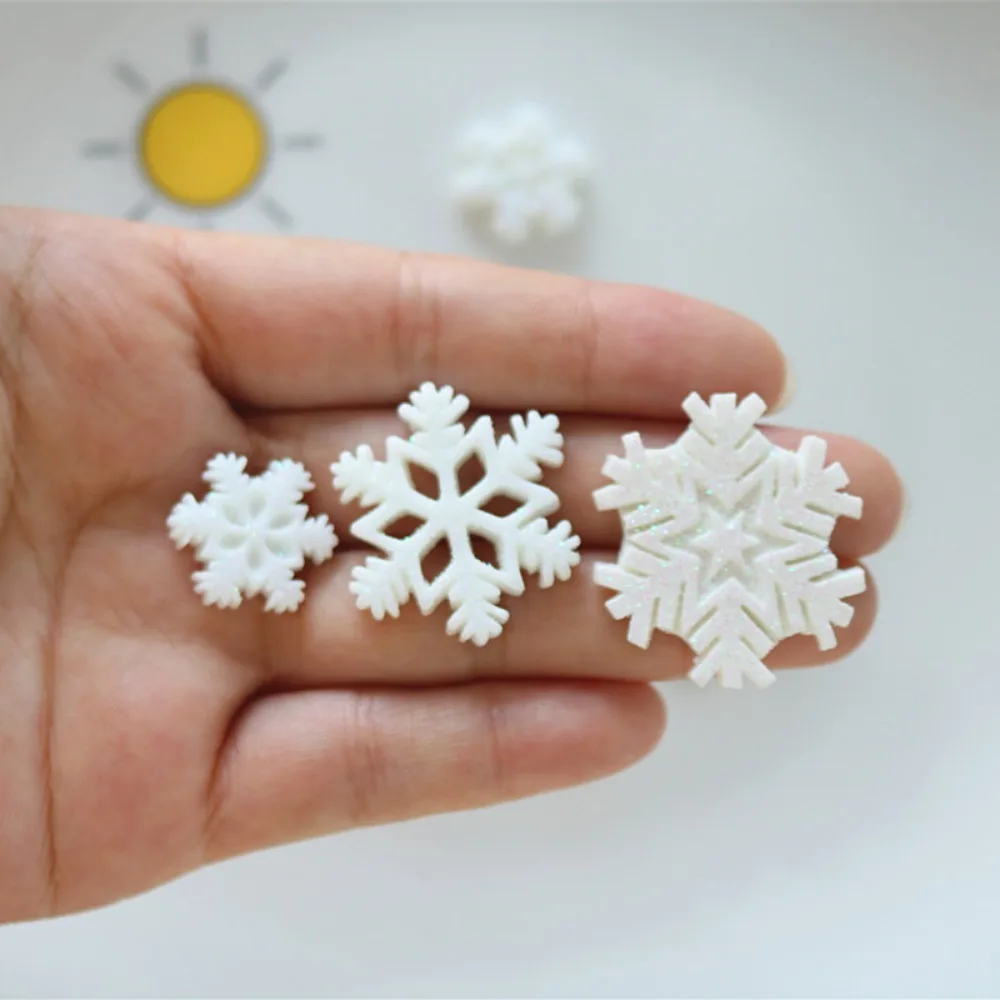 10pcs Cute Cartoon Kawaii White Snowflake Series Flat Back Resin DIY Scrapbooking Cabochons Decoration Accessories