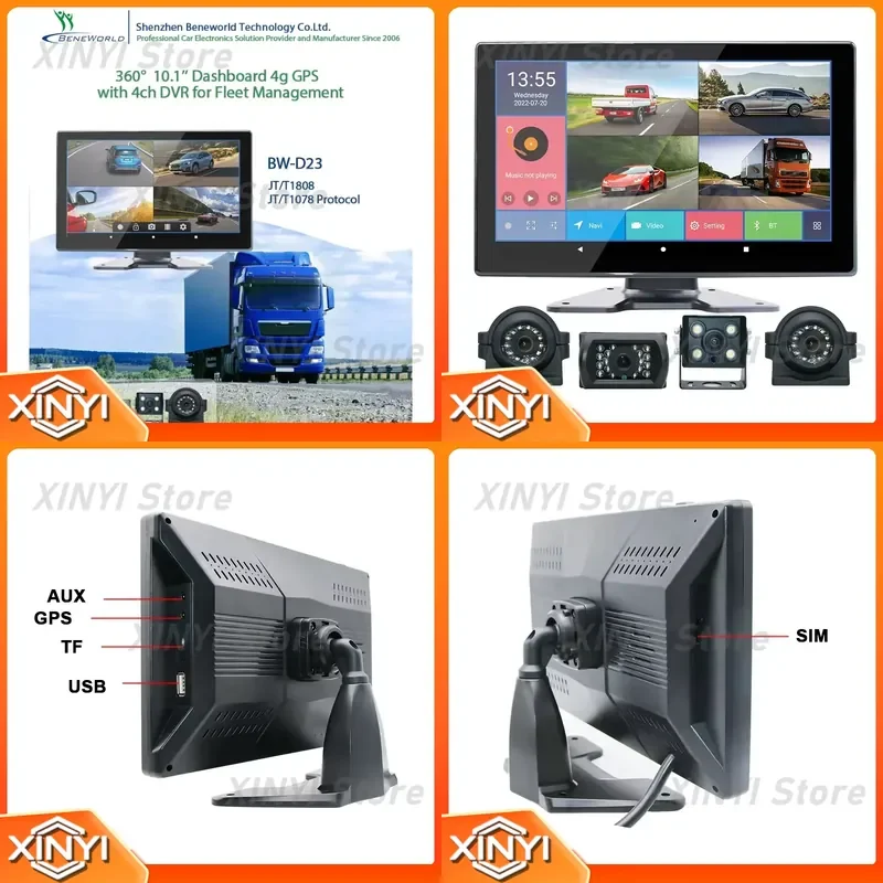 for 2022 New 360 Degree 4CH 720p Car DVR 4G Dashboard Camera with GPS ADAS DMS BSD for Fleet Management