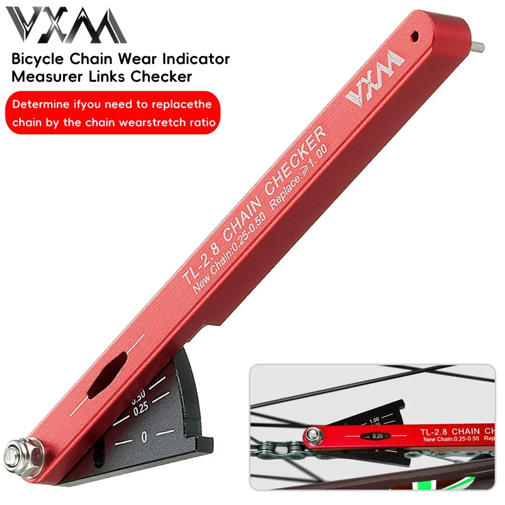 VXM-bicicleta Cadeia Wear Indicator, MTB, Road Bike, Multi-Funcional, Ferramentas de reparo precisos, Links Checker, liga de alumínio, CNC