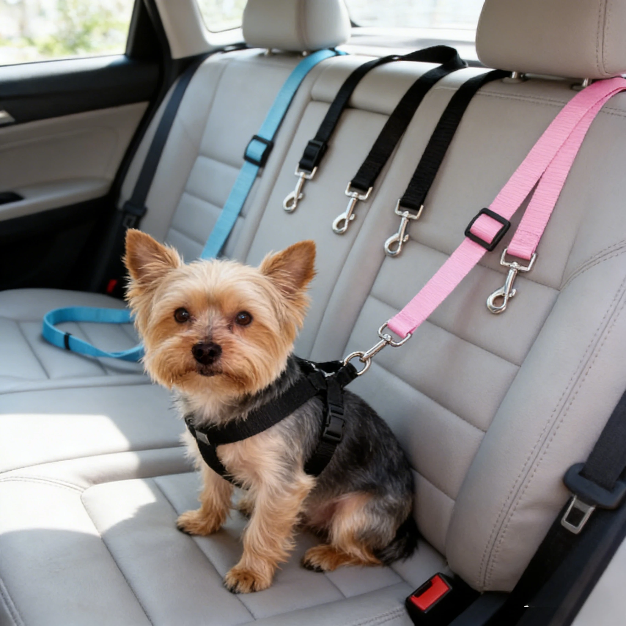 Cinturón de seguridad ajustable para coche, gato, perro, asiento para mascotas, arnés para vehículo, Clip de plomo, palanca de seguridad, collares de tracción para perros, accesorios para perros