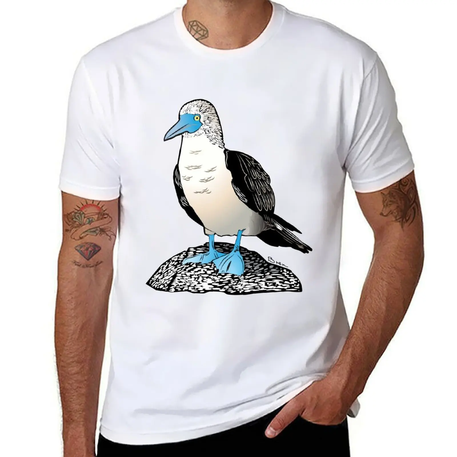 

100 prints cotton Bird Booby t for shirts tees graphic with percent t Blue man for T-Shirt Footed shirts man t shirt