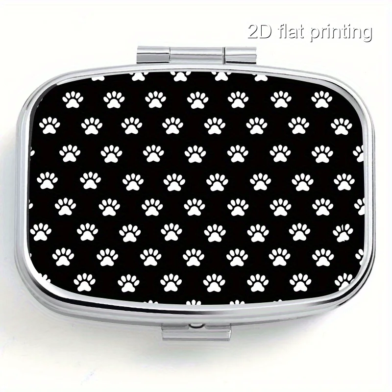 1PCS square sealed box with repeating paw print pattern, two-compartment sealed pill box, mini portable sealed box, suitable for travel, outdoor sports, or as a portable sealed pill box for purses and bags, multifunctional metal box for jewelry, earrings, and vitamins, multi-compartment storage box, suitable for home and travel, sealed and moisture-proof, unique holiday gift, birthday present, and collection box
