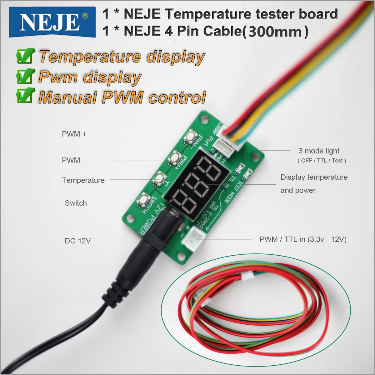 Nový NEJE teplota lastura deska TTL PWM tester pro laser modul mistr maxi NEJE příslušenství ukazuje teplota & energie