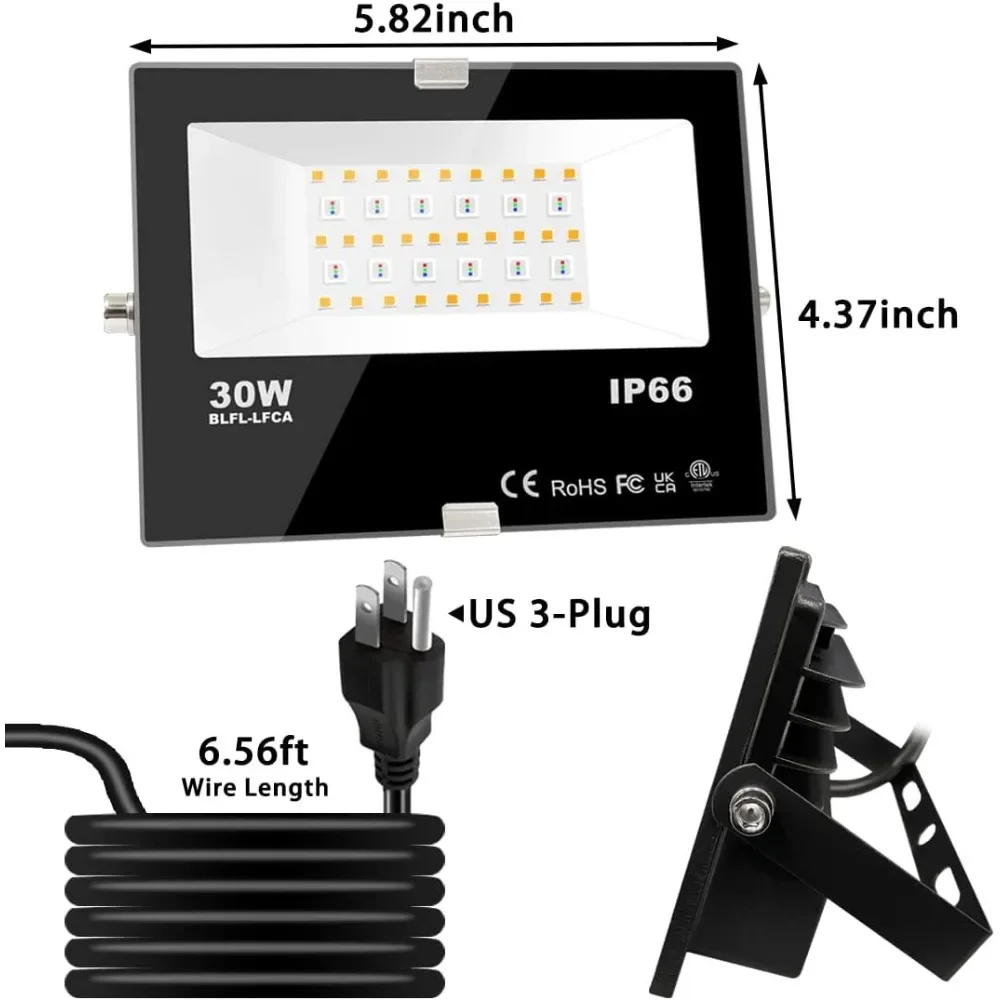 Led Flood Light Outdoor, 120 RGB Colors with Remote, Warm White, Timing, Custom Mode, Uplight Landscape Lights,IP66 US 3-Plug