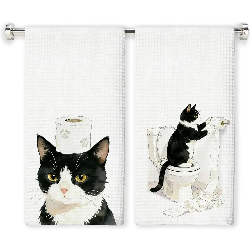 [] Cleaning cloth 2PCS kitchen towel, 2 packs of towels fun suit cat towel