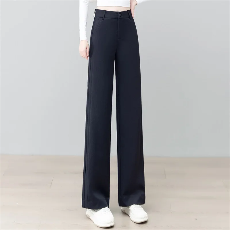 

Высококачественные узкие широкие брюки для женщин, осенняя мода, свободные новые прямые брюки с драпировкой и высокой талией, длинные брюки для похудения