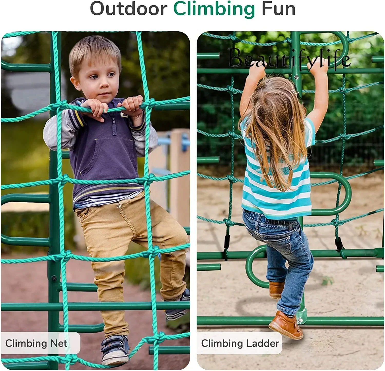 Balanço de jardim multifuncional com escada de escalada e cesta de basquete para exterior e playground