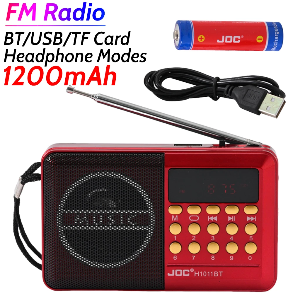 Portable FM Radio BT 5.4 Radio Speaker Pocket Radio BT/USB/TF Card/Headphone Modes Radio with LED Display for Home Travel Gifts