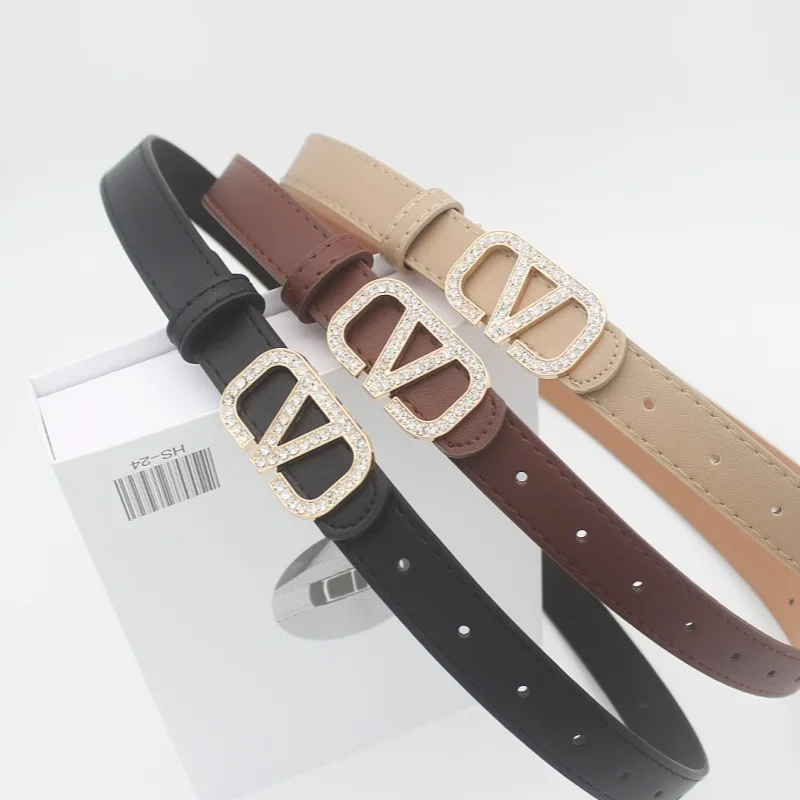 New Women's Belt with Gold Letter Button and Multi Color Leather Versatile Fashion Jeans Decorative Pants Women's Belt