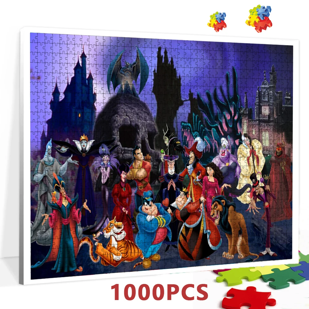 Adults 1000 Pieces Jigsaw Puzzles Disney Villains Educational Toys Cartoon Anime Kids Intellectual Educational Diy Puzzle Games