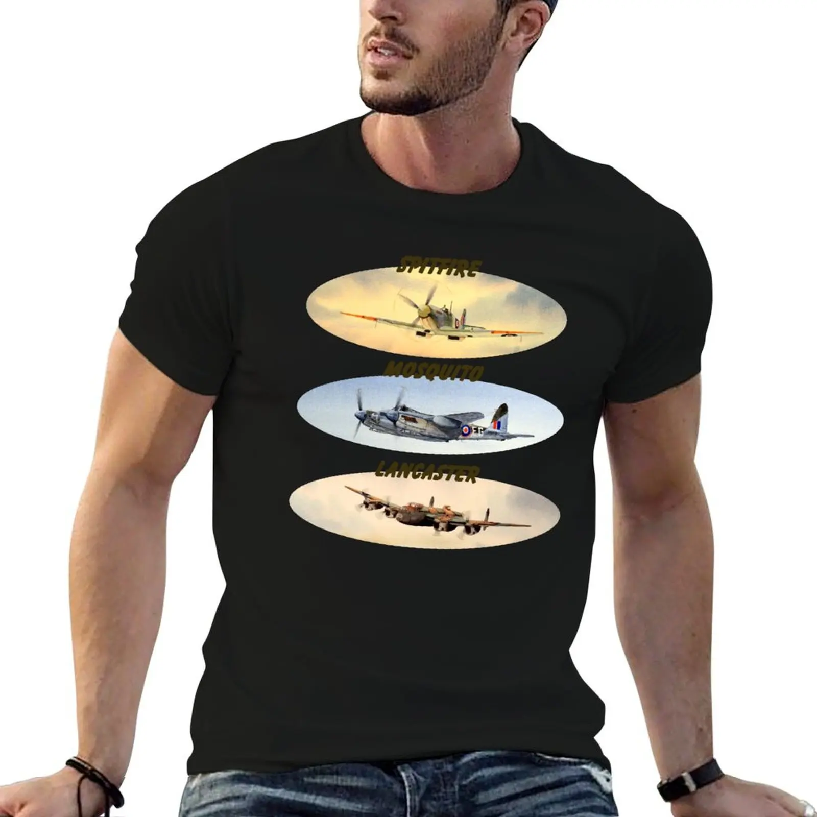 Футболка Spitfire Mosquito Lancaster Collages With Banners, мужские футболки, белая футболка, дизайнерская футболка для мужчин