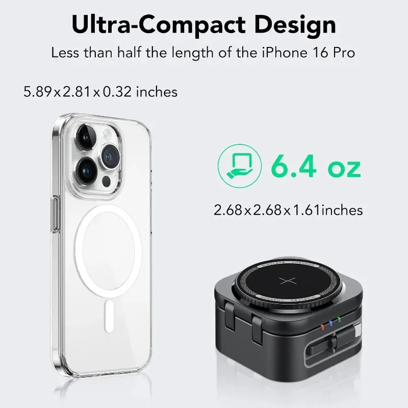 محطة شاحن لاسلكية مغناطيسية 3 في 1 مع أسلاك تمديد لهاتف iPhone 17 16 15 14 13 12 iWatch 11-2 Airpods Pro شحن سريع #4