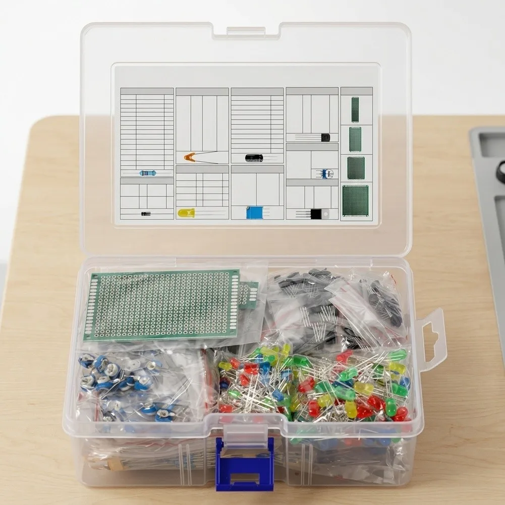 1818PCS DIY Electronics Component Kit With Resistors Capacitors Transistors LEDs, 41 Values Metal Film For Projects