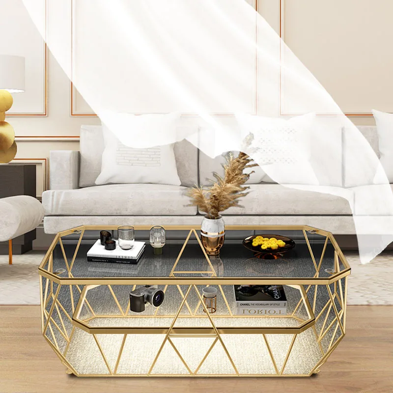 Shelf Low Metal Coffee Table Black Glass Transparent Minimalist Nordic Coffee Table Living Room Hotel Mesa Auxiliar Furniture