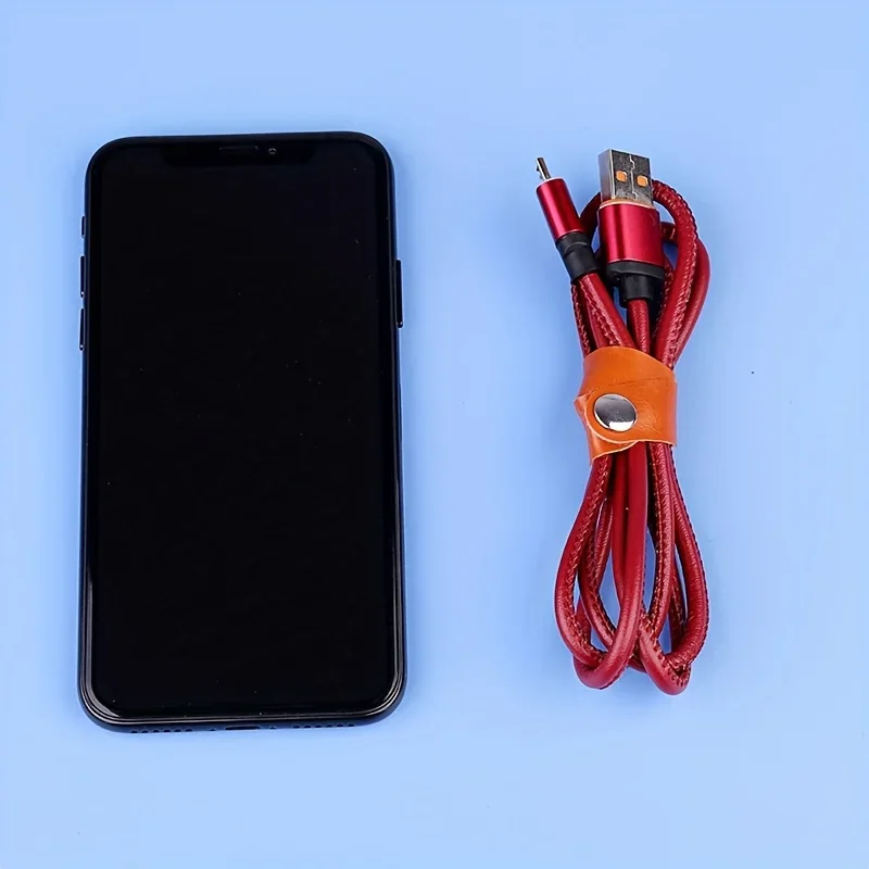 10pcs Faux Leather Data Cable Earphone Cable Faux Leather Tie, Without Battery, for Cable image 6