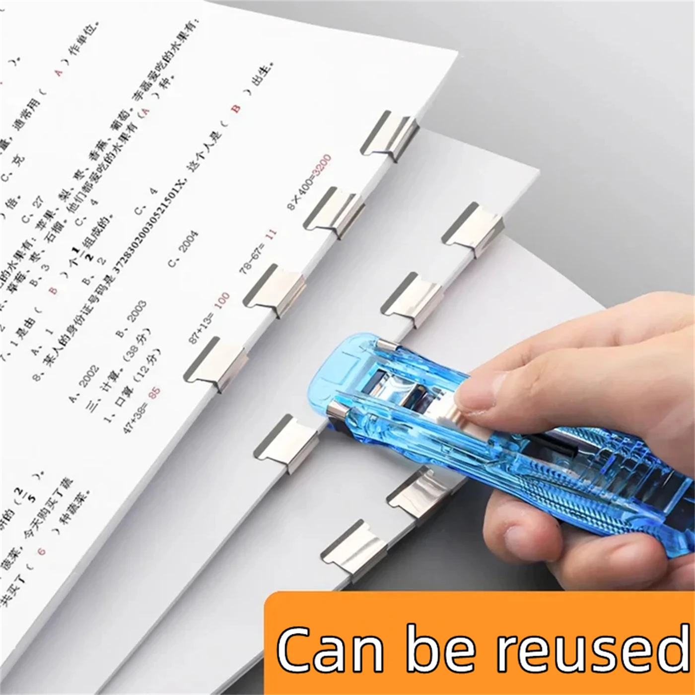 Mini Traceless Reusable Hand Clamp Push Stapler Paper Book File Office School Student Binder Binding Tools Supplies Accessories