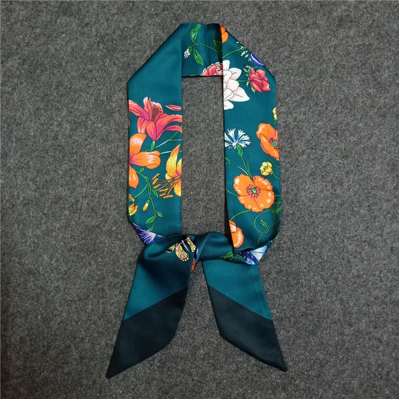 Lenço de seda estampado floral para mulheres, lenço magro foulard, bolsa, lenços de cabeça, marca de luxo, moda, novo, 2023