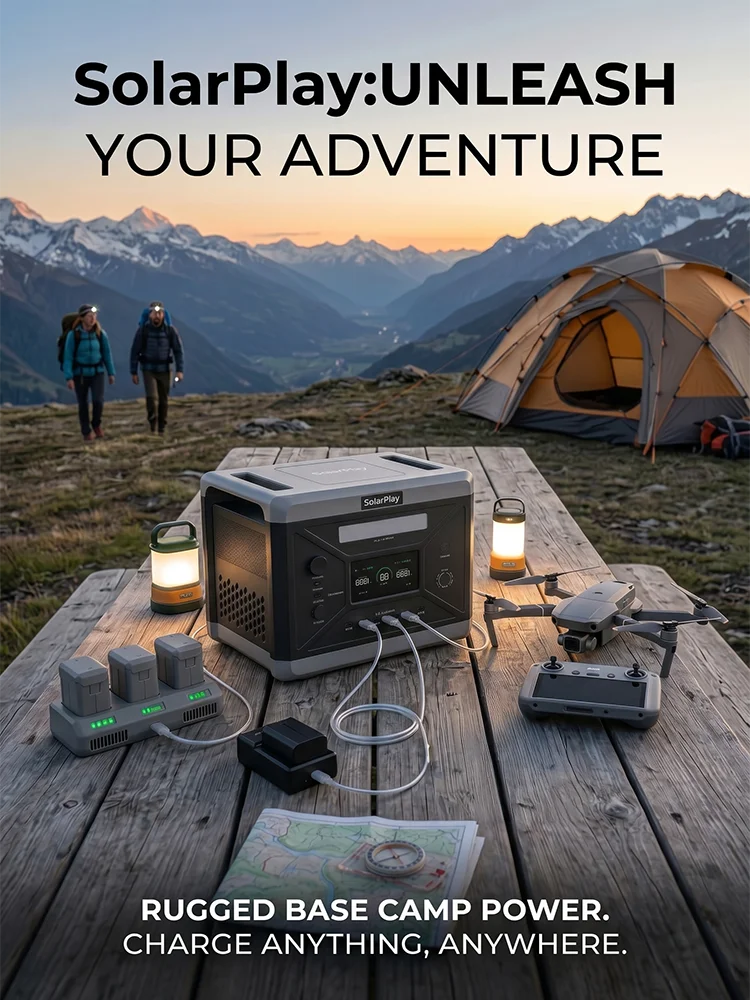 SOLARPLAY Tragbares Kraftwerk 2160Wh LiFePO4-Batterie, 2400W (4800W Spitze) Solargenerator für Notstrom Zuhause, Camping & Gartenparty