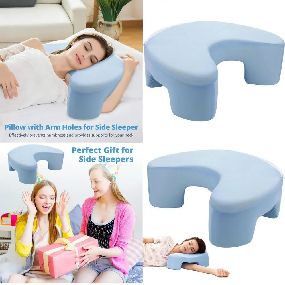 

Ergonomic Side Sleeper Pillow with Arm Holes, Memory Foam for Neck and Shoulder Support, Light Blue, Versatile Comfort