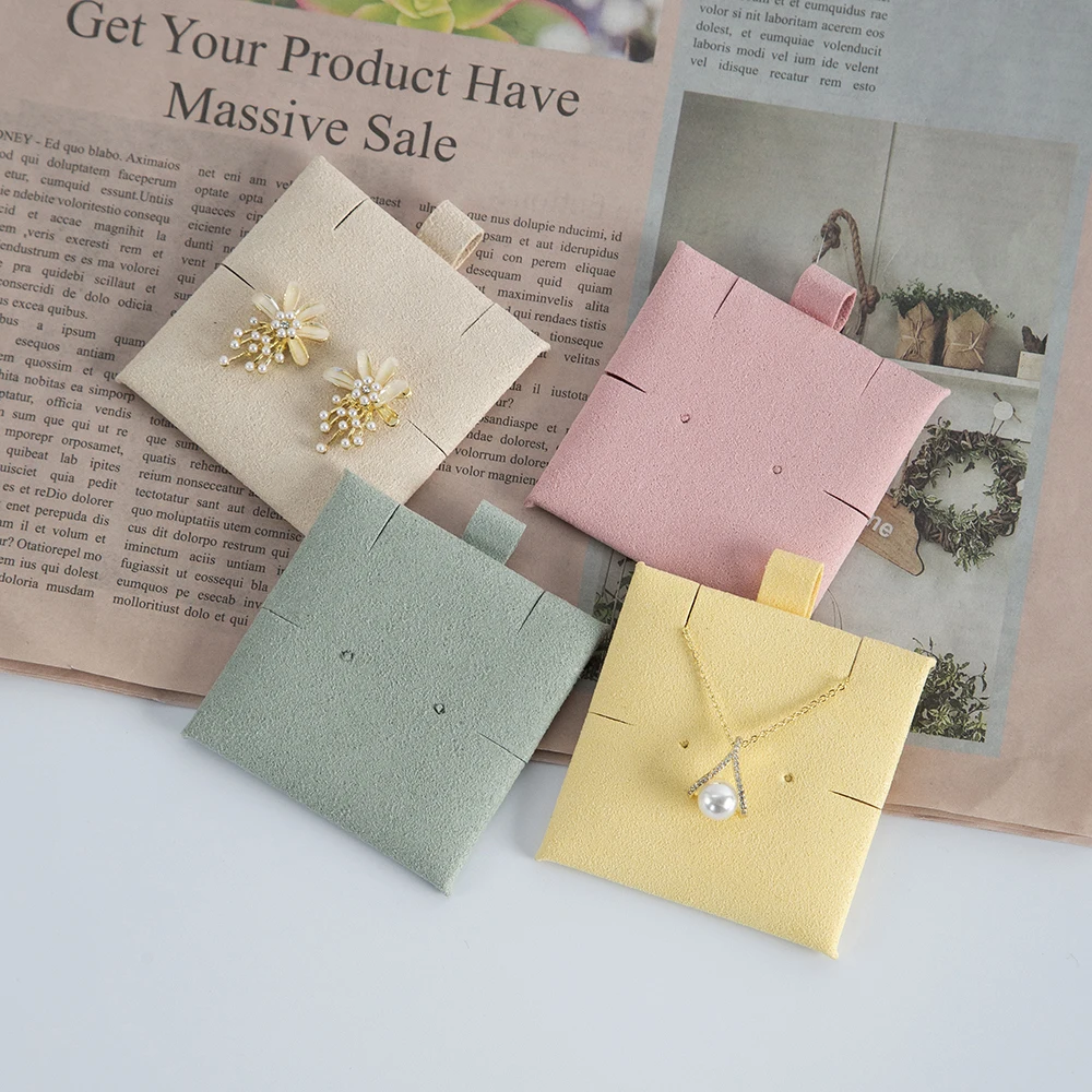 5pcs 6x6cm Earring Display Card Microfiber Suede Tags for DIY Ear Necklace Jewelry Selling Small Businesses Packaging Supplies