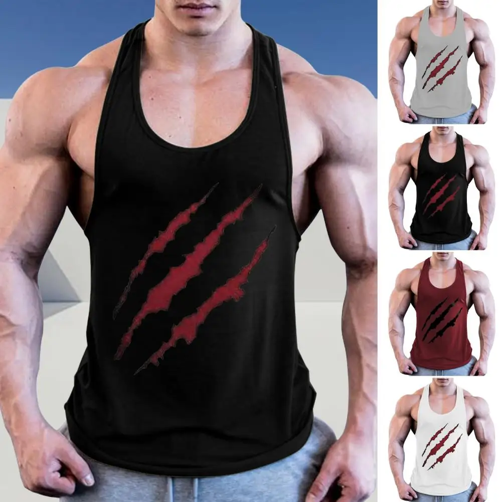 Fitness Vest with Paw Print Blood Paw Pattern Sleeveless Shirt Men's Quick-drying Racerback Fitness Vest for Daily Wear