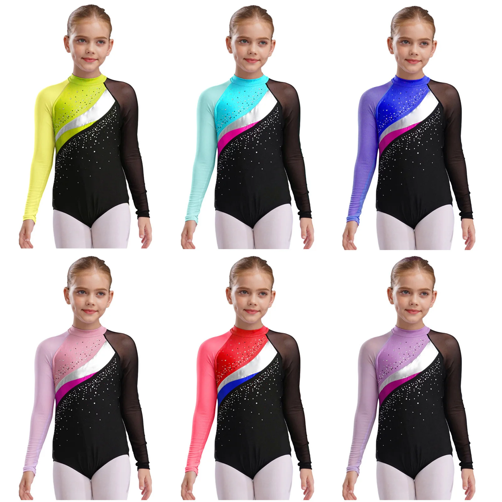 Kids Girls Gymnastics Leotard Long Sleeve Ballet Jersey Workout Bodysuit Rhythmic Artistic Skating Dance Performance Costume