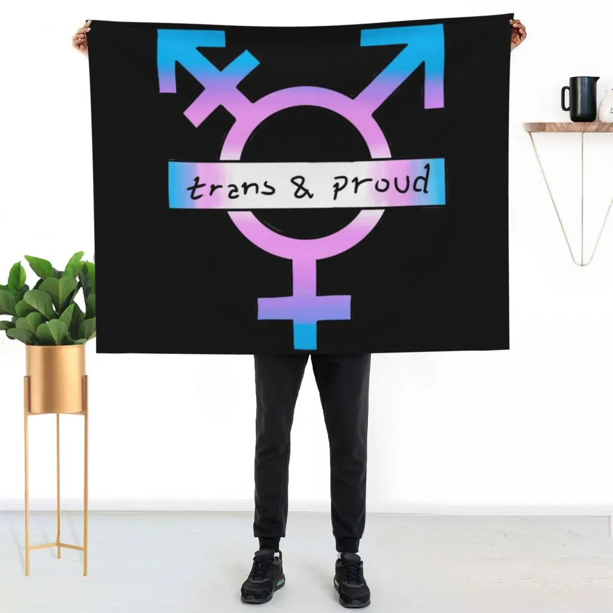 Trans and Proud Transgender Symbol Throw Blanket Stuffeds Beautifuls For Sofa Thin manga for sofa Luxury Thicken Blankets