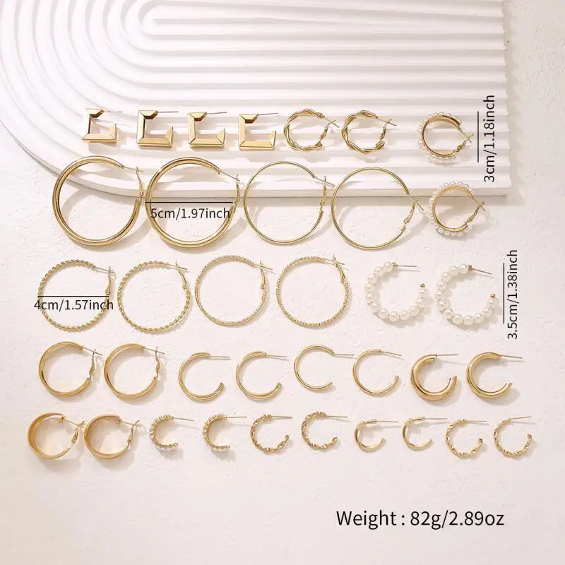 6/18 Pairs C-Shaped Hoop Earrings Multipack, Versatile Twisted Hoops, Imitation Pearl Hoops, Alloy Jewelry for Everyday Wear