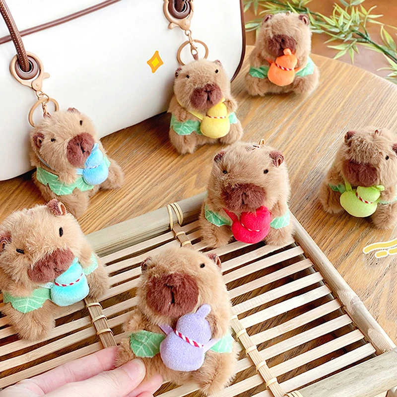 Random Funny Plush Gourd Capybara Pendant Cartoon Stuffed Doll Bag Pendant Hanging Ornament Key Chain Bag Accessories