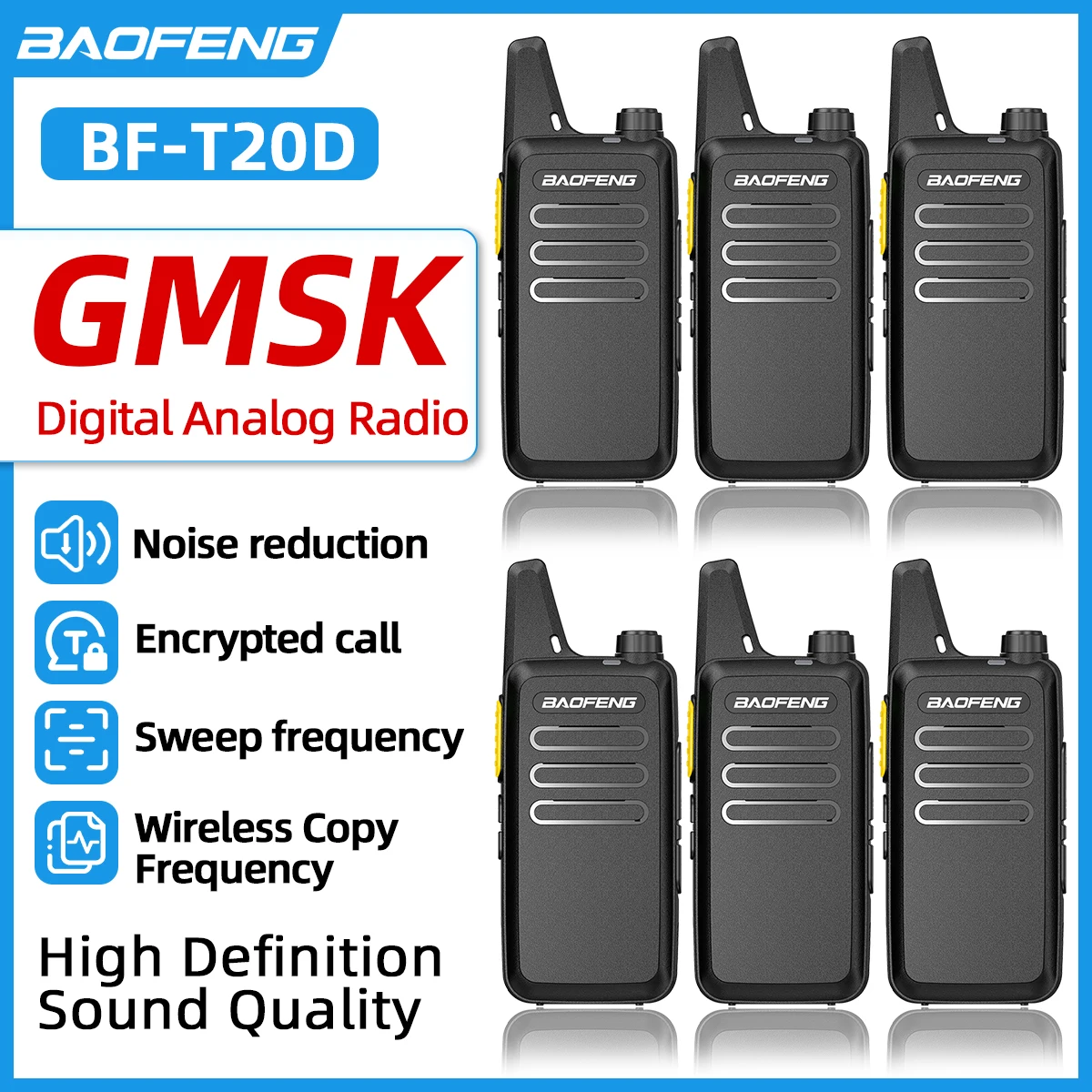 2/4/6PCS Baofeng BF-T20D Walkie Talkie Long Range UHF Noice Reduction Wireless Copy Frequency Ham Radio Self-driving travelling
