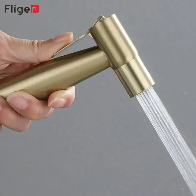 Fliger Gold Bidet Faucet Toilet Faucets Stainless steel Handheld Bidet Sprayer Single Cold Water Bathroom Shower Head Telescopic