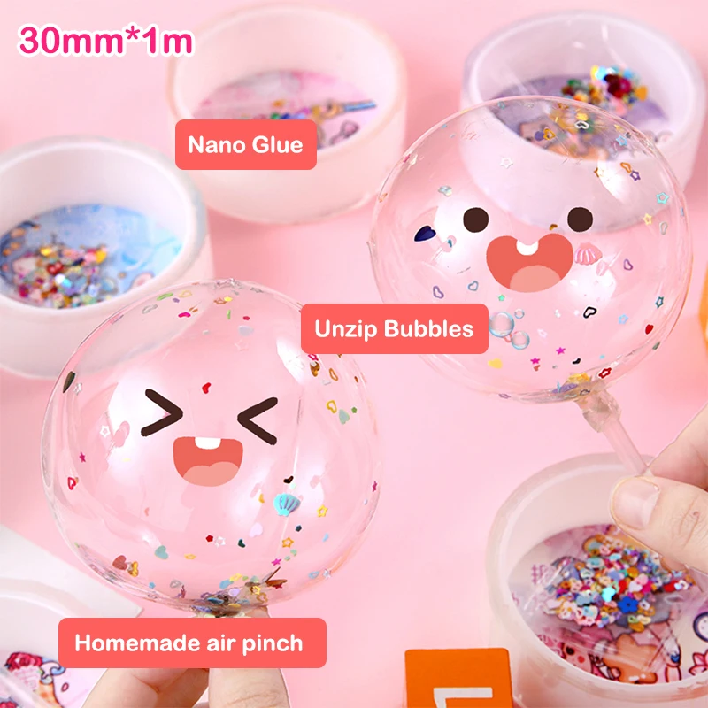 Multipurpose Nano Tape With Straws Beads For DIY Craft Children Pinch Toy Making Blowing Bubble Sticky Traceless Nano Tape