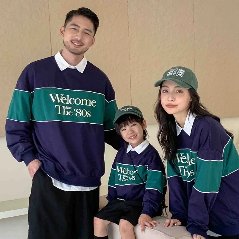 Fashion Sweatshirt for The Whole Family 2024 Autumn Dad Mom and Children Matching Clothes Korean Mother Father Daughter Son Tops