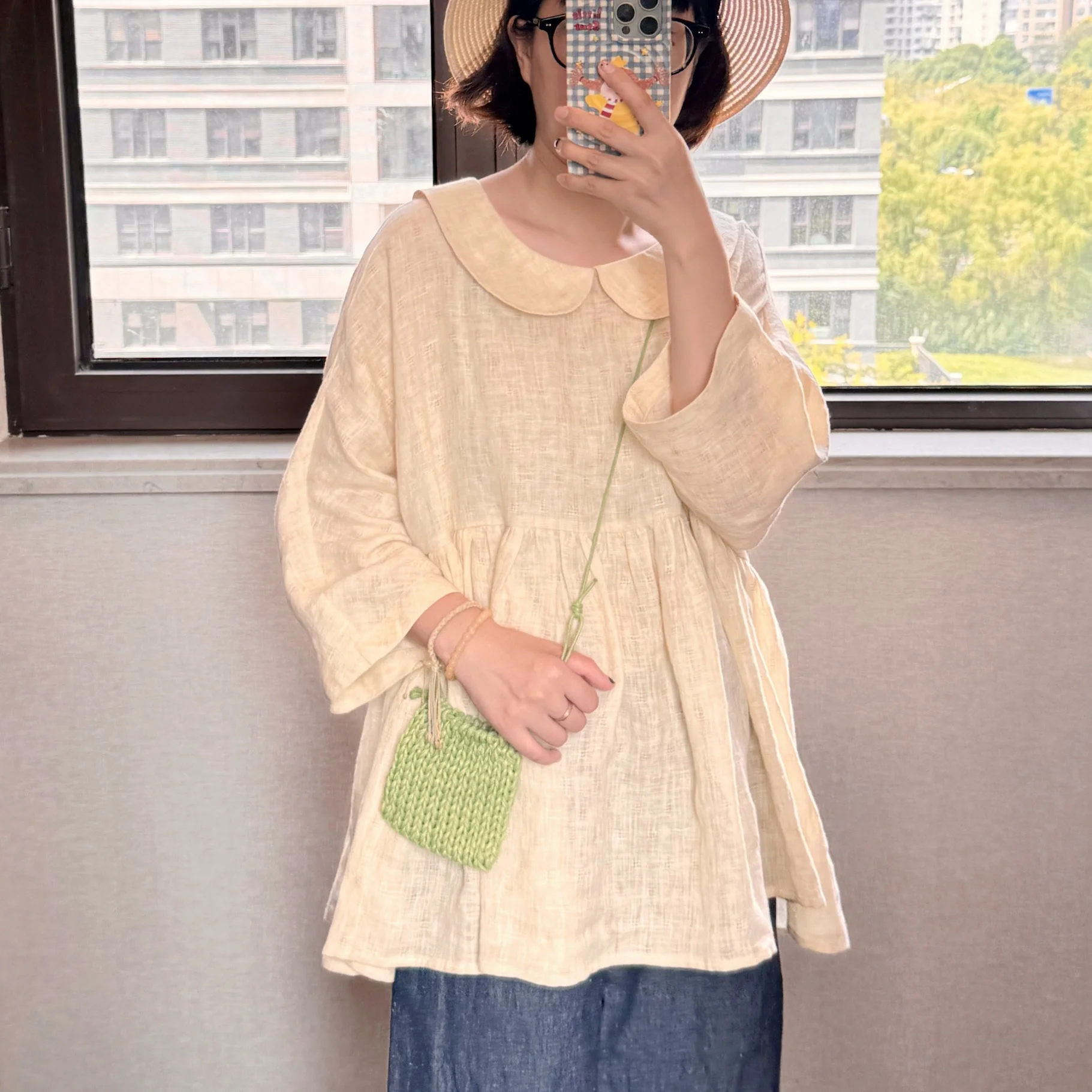 

Свободный двухцветный льняной кукольный воротник, дизайн с вырезами, удобный дышащий женский повседневный модный весенне-осенний дизайн