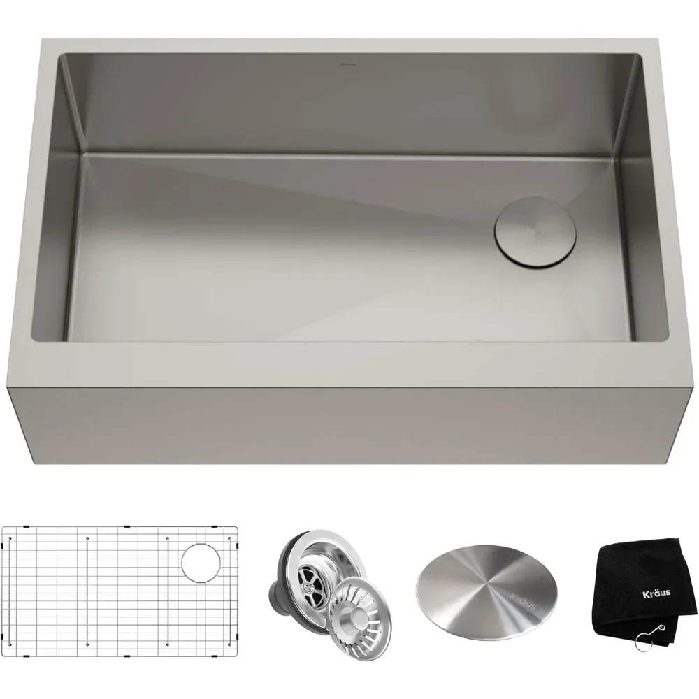 

33 x 21 inch ™ Farmhouse Modern Flat Apron Front 16 Gauge Single Bowl Stainless Steel Kitchen Sink